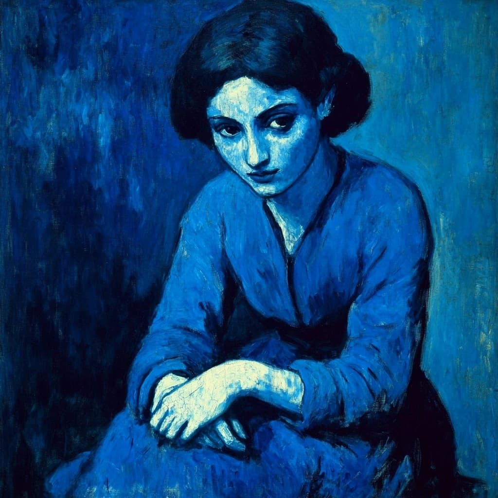 Loosely painted blue-period style study of a seated woman